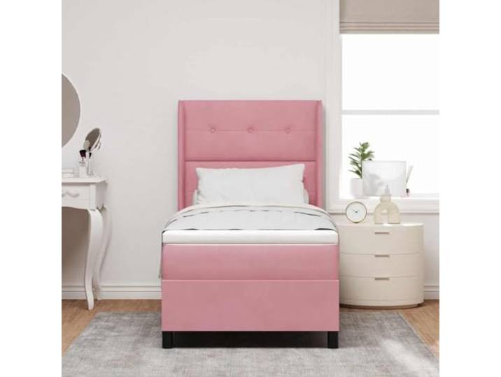 KTHLBRH Boxspringbett mit Kopfteil rosa 100x200 cm Samt Verstellbares Kopfteil, Holzrahmen, Taschenfederkernmatratze, mittlere Festigkeit