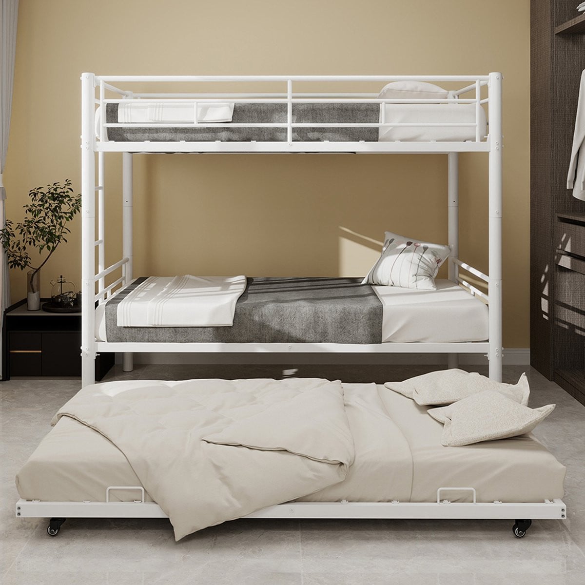 Pugsdrly Twin over Twin stapelbed van metaal voor kinderen, 90 x 200 cm