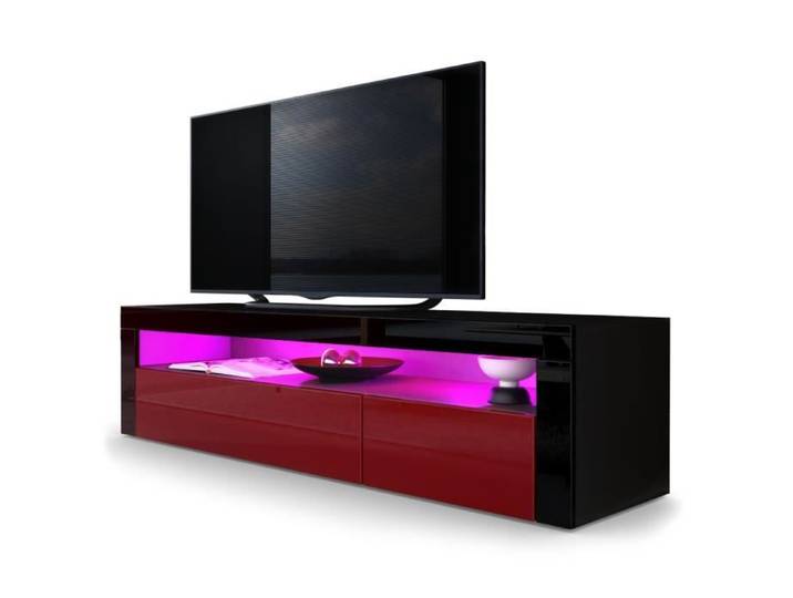 Vladon Meuble TV bas Valencia en Noir mat - Bordeaux haute brillance - Noir haute brillance