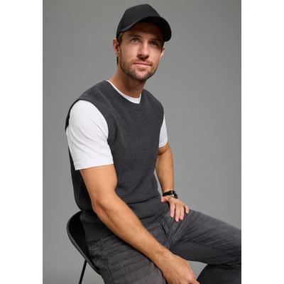 Pullunder MAN'S WORLD "Highlight mit Struktur", Herren, Gr. L (52/54), anthrazit melange, Strick, Obermaterial: 50% Baumwolle, 50% Polyacryl, Strukturmuster, regular fit normal, Rundhals, Pullover Pullunder, aus Baumwolle, mit Rundhalsausschnitt,...
