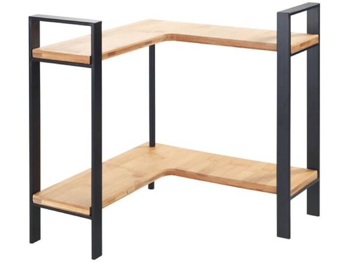 Küchenregal WENKO Modell Lou , schwarz, H:33cm, Bambus, Metall, Regale, Küchenregal, 2 Ablagen aus Bambus, stehendes Küchen-Eckregal für die Arbeitsplatte