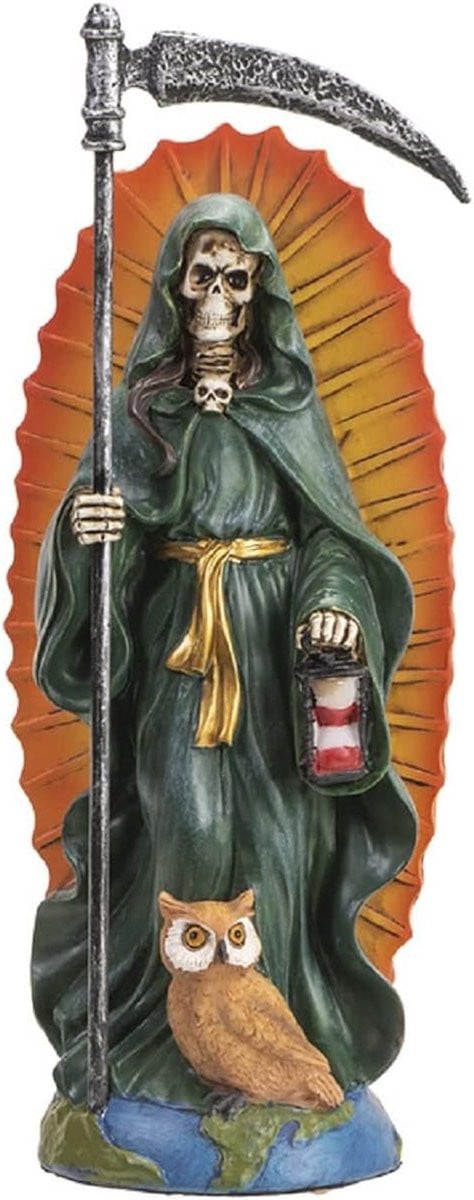 Santa Muerte Figuur Groen - Gedetailleerd Decoratie Beeldje voor op Tafel - Hoogte: 18 cm