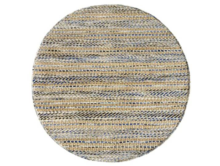 HAMID - Tapis en Jute Ronde de Laine Olivia\, Tapis en Laine et Jute Ronde\, Tissé à la Main pour Salon\, Chambre\, Salon\, Couleur Bleu Marbré\, (100x100cm)