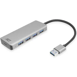 ACT AC6121 (USB-A, 4 Ports), Dockingstation + USB Hub, Schwarz, Grau