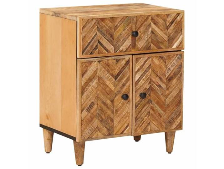 Tmriohed Nachttisch Massivholz Mango Braun 50 x 33 x 60 cm Beistelltisch Kompakter Bettisch aus Echtholz mit Schublade, Tür und Messingknöpfen für das Schlafzimmer.