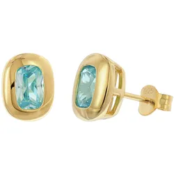trendor 21446-02 Damen-Ohrstecker 925 Silber Vergoldet Zirkonia Aquamarinblau