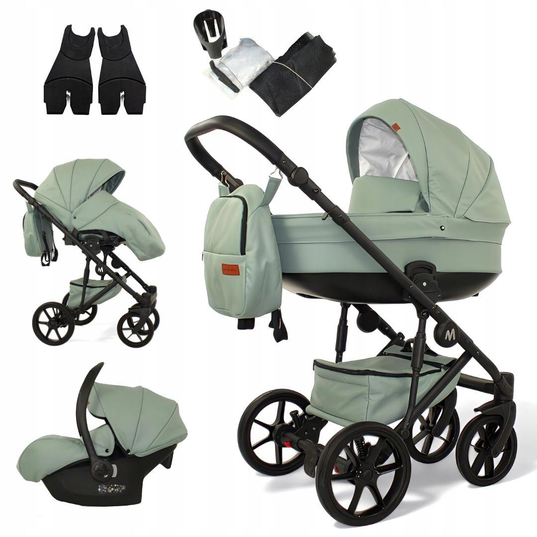 Mommo Deluxe 3-in-1 Kombikinderwagen Mint Kunstleder mit Babyschale