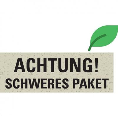 Aufkleber I Hinweisetikett ACHTUNG! SCHWERES PAKET, weiß, Graspapier, 147x50mm, 6/Bogen