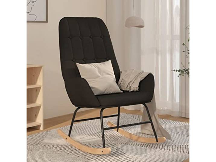 smnyxs Schaukelstuhl aus schwarzem Stoff, gepolstert, mit Armlehnen Modernes Design, optimaler Komfort, täglicher Gebrauch, Wohnzimmer oder Schlafzimmer, Entspannung zu Hause