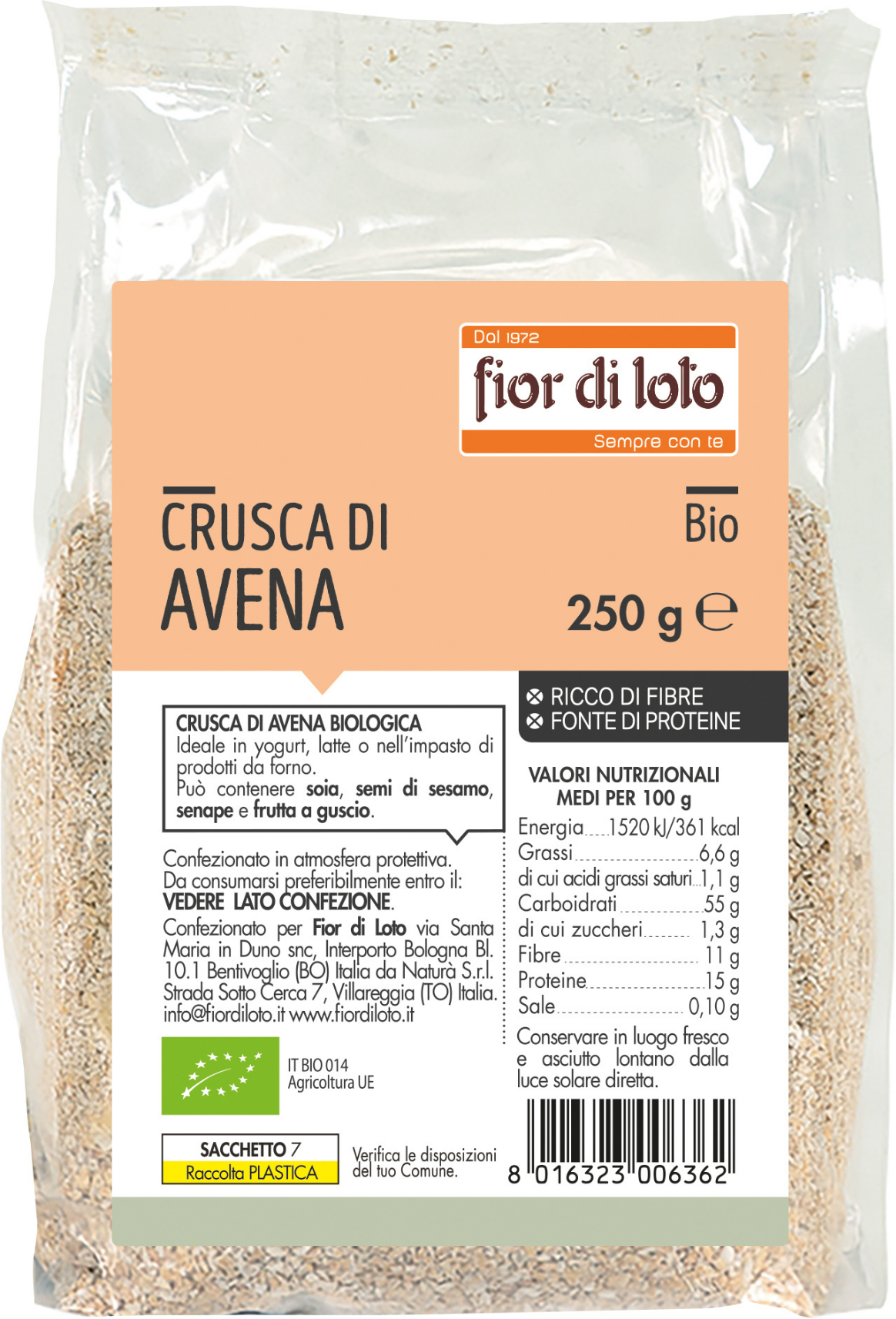 FIOR DI LOTO Crusca Di Avena Bio 250 Grammi 