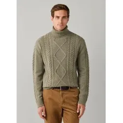 Hackett London für Herren. HM7000289 Rollkragenpullover mit Argyle-Muster in Olivgrün (L), Lässig, Wolle, Klassisch