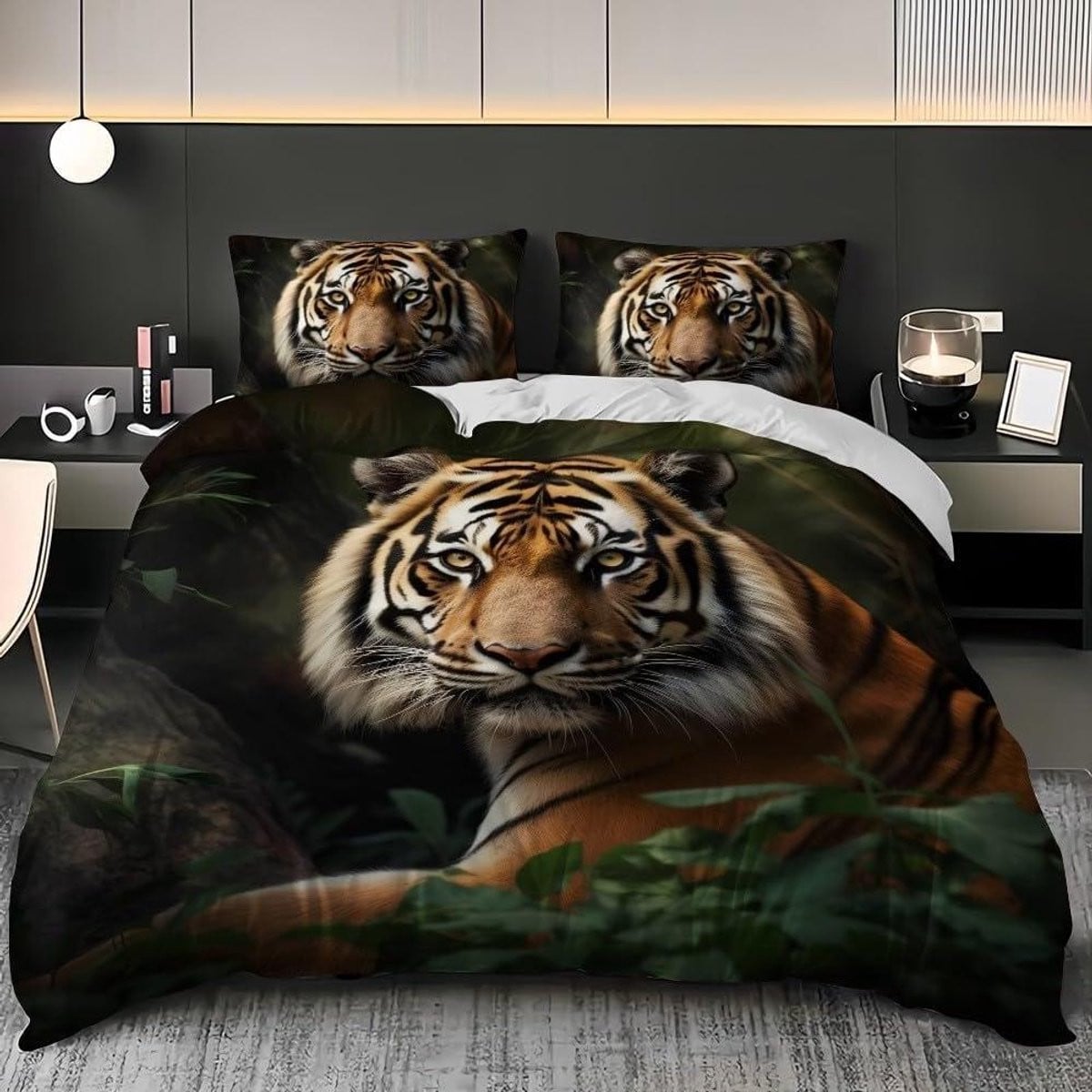 3-delige hypoallergene dekbedovertrekset van microvezel in donkere kleur, 90 x 190 cm