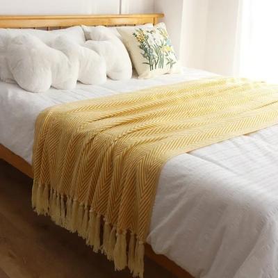 Uplift Picks Retro Geometric Knitted Throw Blanket Nordic Sofa Bed Cover yellow 127x170 Cm