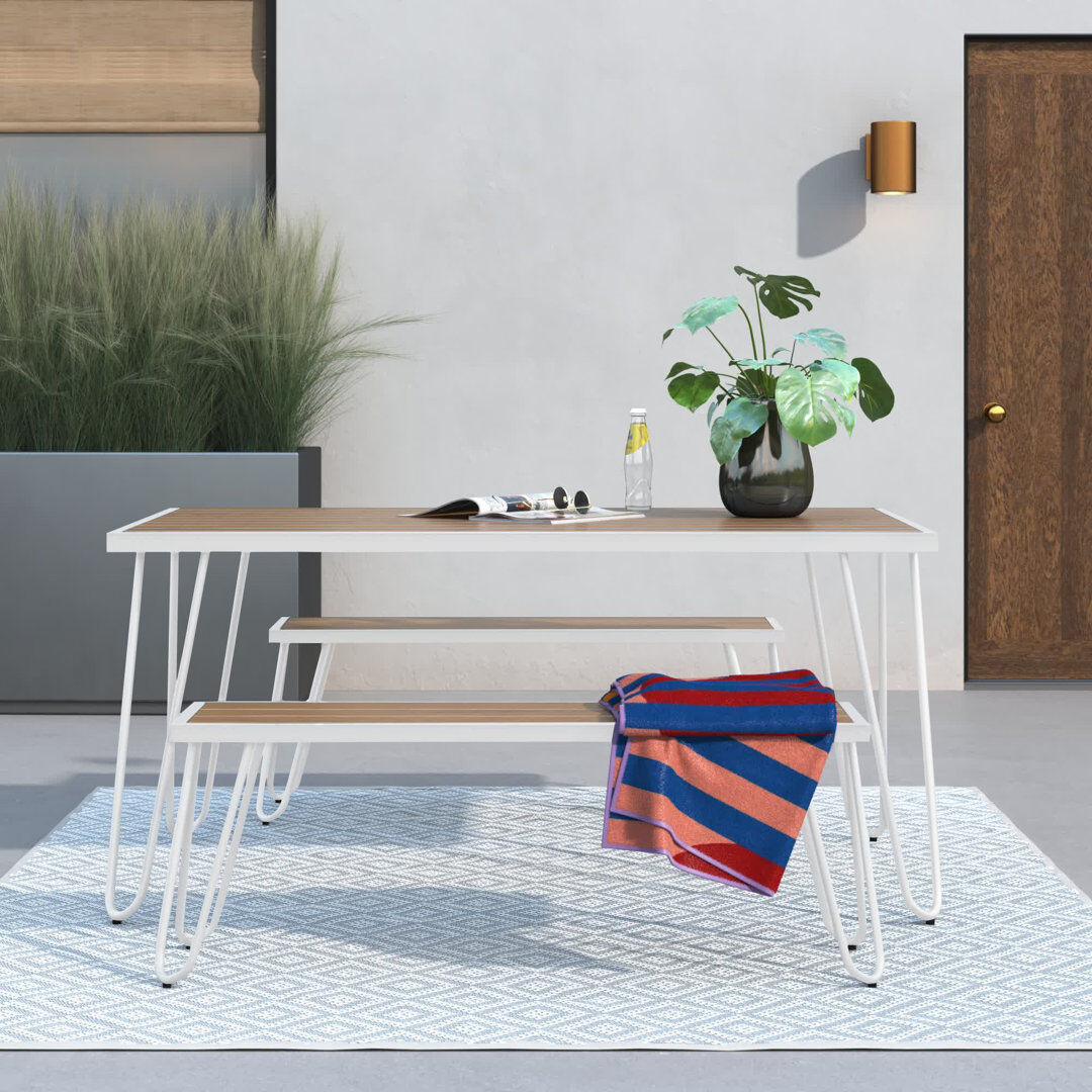Hykkon Allie 4 - Person Patio Dining Set Rectangular Table White 4