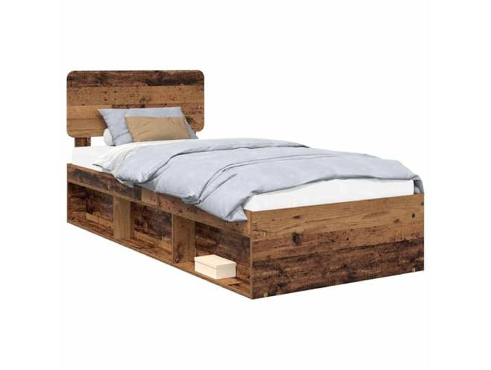HMDNGOUT Massives Kiefernholz Bettrahmen mit Kopfteil 90 x 200 cm, rechteckiger Bettrahmen aus Altholz, stabiles Bettgestell aus Holzwerkstoff, einfache Montage