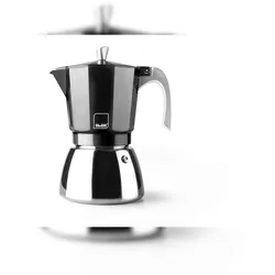 IBILI - Elba Black Espressokocher, 6 Tassen, 300 ml, Aluminiumguss, Edelstahlboden, induktionsgeeignet