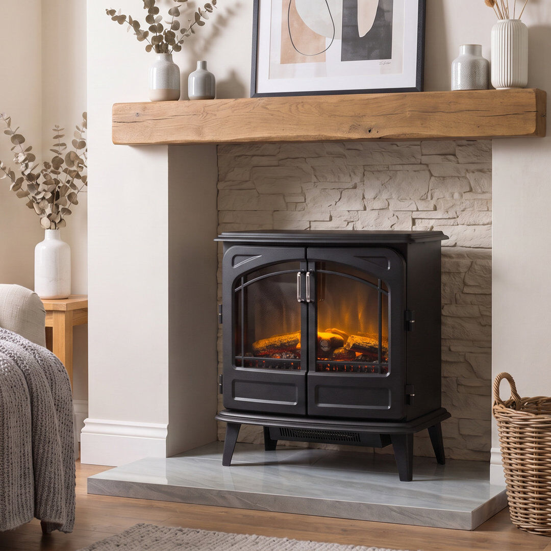 Dimplex Cassia Noir Large Optiflame Freestanding Electric Stove Fire, Black, 62 cm W Black 64cm H X 62cm W X 39cm D