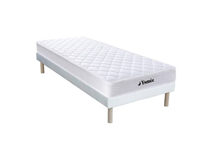 Vente-Unique Matratze und Bettgestell mit Lattenrost und Stoffbezug - 1 Person - stoff - weiß Wolkenlos, Weiß, Holz, Uni, 90x200 cm, Schlafzimmer, Betten