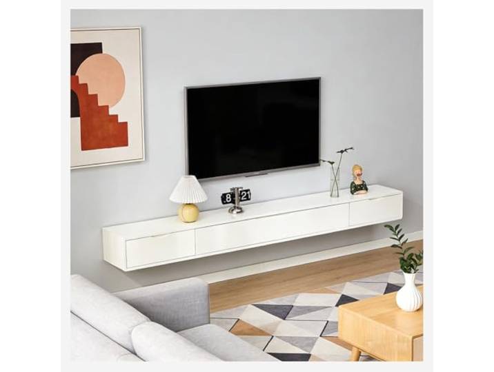 Sxlawesom Schwebendes TV-Lowboard, Platzsparendes Entertainment-Möbel Schwebendes TV-Lowboard mit 2 Schubladen, TV-Möbel für Schlaf- und Wohnzimmer(Weiß,120x24x20cm)