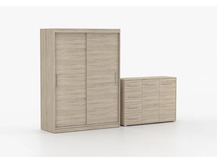 Schwebetürenschrank und Kommode 2-er Set VISTA 04/FRIDA 01 Sonoma Eiche Sonoma Eiche