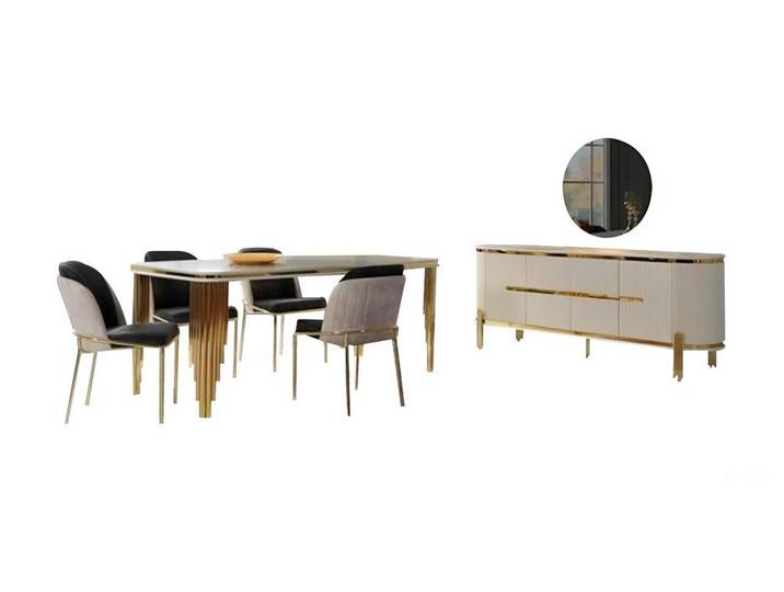 Xlmoebel Esszimmer-Set Metallmöbel-Set mit Tisch, Stühlen und Bank für modernes Esszimmer, (6-St., Set 6tlg.(Esstisch + 4х Stühle + Kommode), Hergestellt in Europa