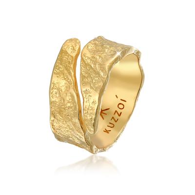 Silberring KUZZOI "Bandring Struktur Used Look 925 Silber" Gr. 66, gold, Fingerringe, Herren, 66mm, ohne Stein, Silber 925 (Sterlingsilber), 10,7mm, Silberring