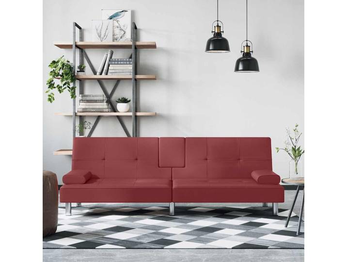 vidaXL Schlafsofa mit Getränkehaltern Rot Kunstleder