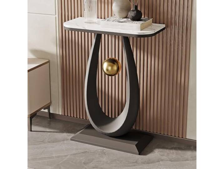 Sinterstein Konsolentisch 80cm Wassertropfen Goldkugel für Eingang Flur Luxus Design Wassertropfen Goldkugel Platzsparend für Kleine Wohnung Flur(Black 1)
