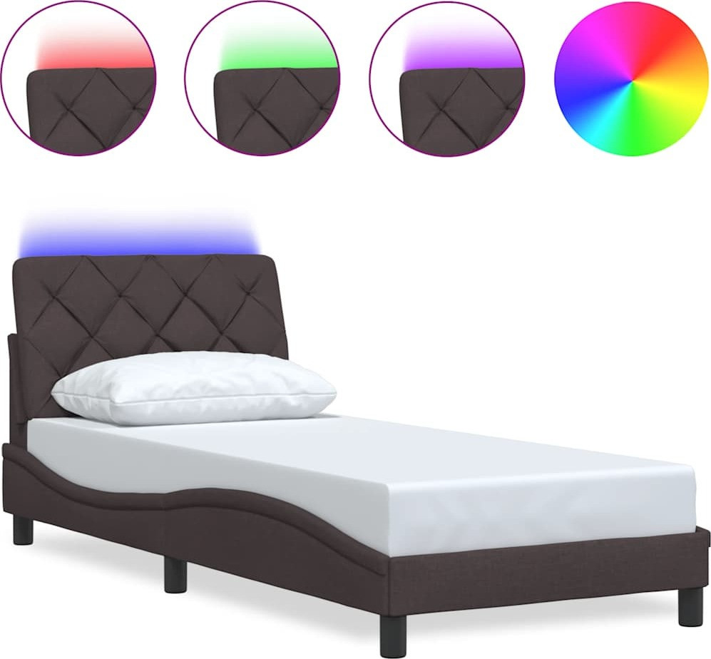 vidaXL Bedframe met LED-verlichting, donkerbruin, 90x200 cm, gestoffeerd
