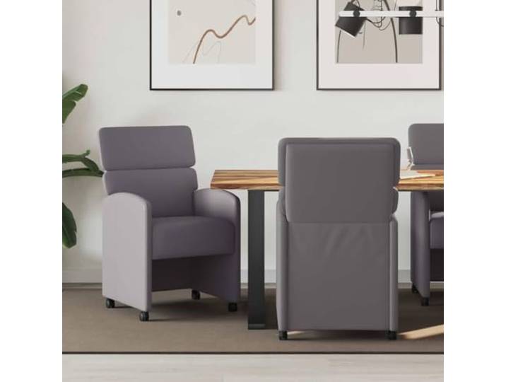 2 Rollstühle Esszimmerstühle Kunstleder Grau mit Sperrholz Metallrahmen Modernes Design, pflegeleichtes Kunstleder, stabiler Metallrahmen, rollbar für flexible Nutzung, einfache Montage mit