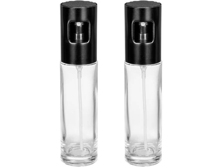 Ölspender WENKO Modell Nevo , schwarz (behältnis: transparent, sprühkopf und pumpknopf: schwarz), H:17,8cm Ø:4cm, Menage-Sets, Ölspender, Sprüher für Öl & Essig, Sprühkopf aus rostfreiem Edelstahl, je 100 ml