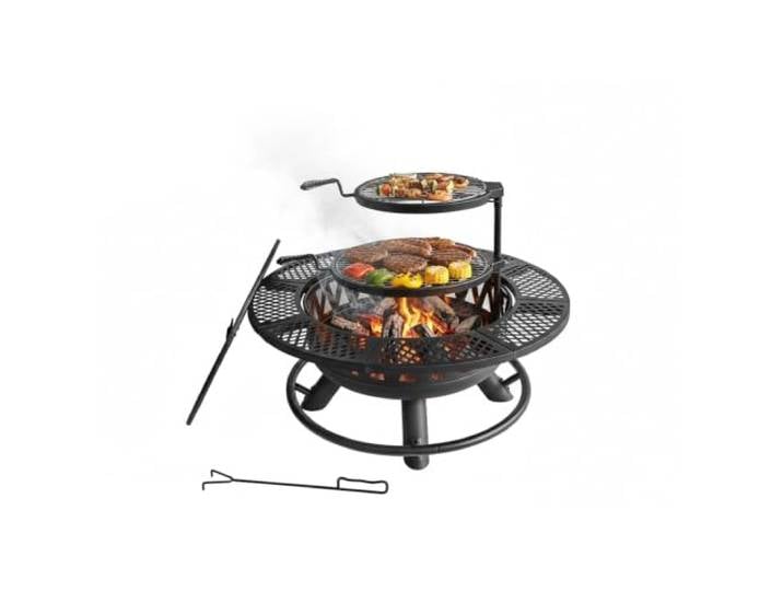 Brasero Relaxdays\, Ø 92 cm\, 2 grilles réglables\, Couvercle\, tisonnier & Housse\, pour Jardin\, Noir