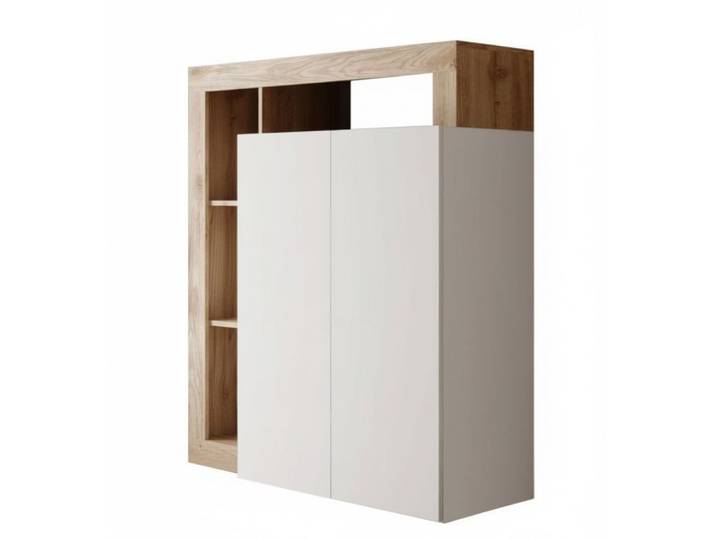 Bureau secrétaire 2 portes blanc laqué et aspect bois cadiz