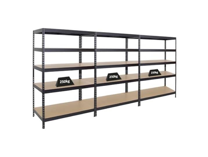 PROREGAL Mega Deal 3er-Set Schwerlastregal Rivet HxBxT 180x120x60cm Fachlast 250kg Schwarz Innovatives Stecksystem, Verzinkt, Garagenregal, Lagerregal, Kellerregal