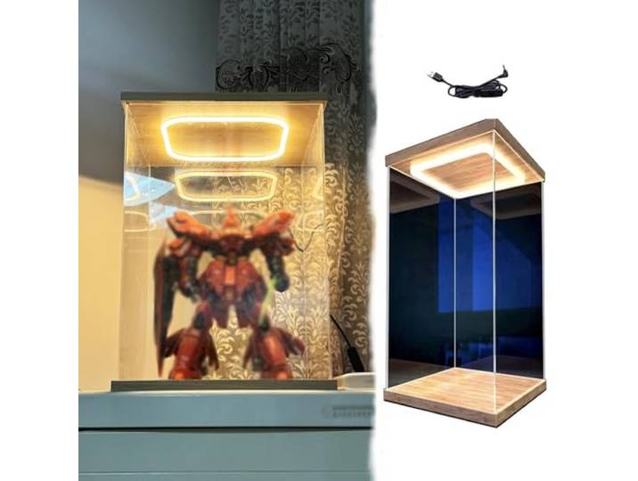 Acryl Vitrine Acryl-Vitrinen für Actionfiguren mit Beleuchtung Und Tür, Extra Große, Hohe LED-Vitrinen aus PVC, Staubdichter Aufbewahrungswürfel für Puppen, Modelle(40x40x45cm/16x16x18in)