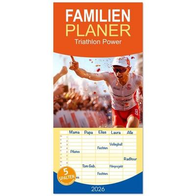 Familienplaner 2026 - Triathlon Power mit 5 Spalten (Wandkalender, 21 x 45 cm) CALVENDO