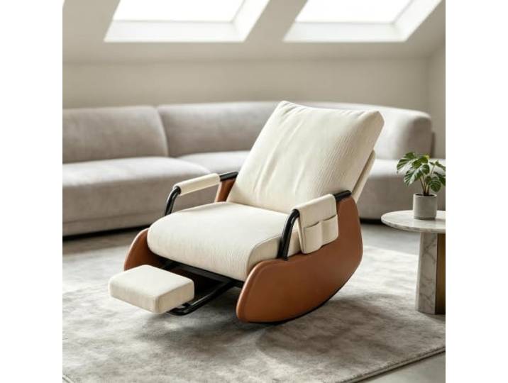 kumamart Relaxsessel mit Hocker - für Wohnzimmer und Schlafbereich Entspannender Schaukelsessel mit stabiler Kufenkonstruktion und verstaubarer Fußablage.