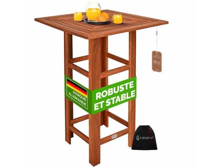 Casaria Table haute carrée en bois d'Acacia 75x75x110cm mange-debout table en bois extérieur jardin terrasse évènement