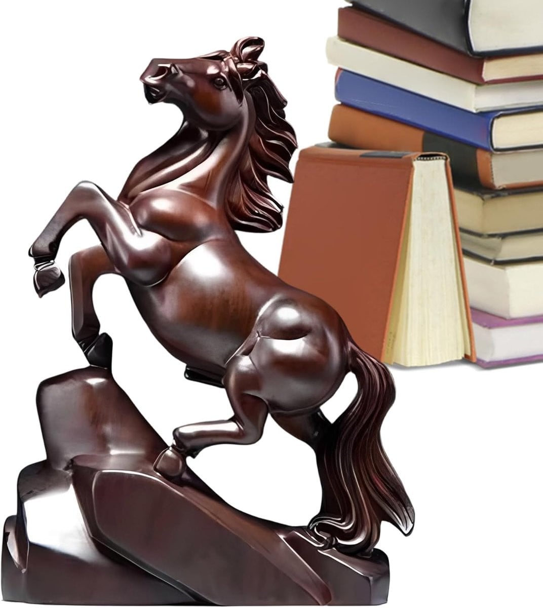 Handgesneden houten paardenbeeldje decoratief ornament zwart bruin Lengte: 14,2 cm