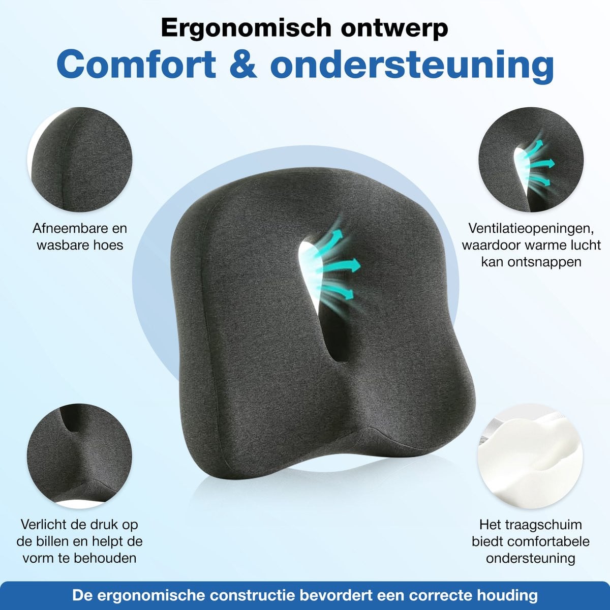 Budino Zitkussen Traagschuim - Ergonomisch Kussen