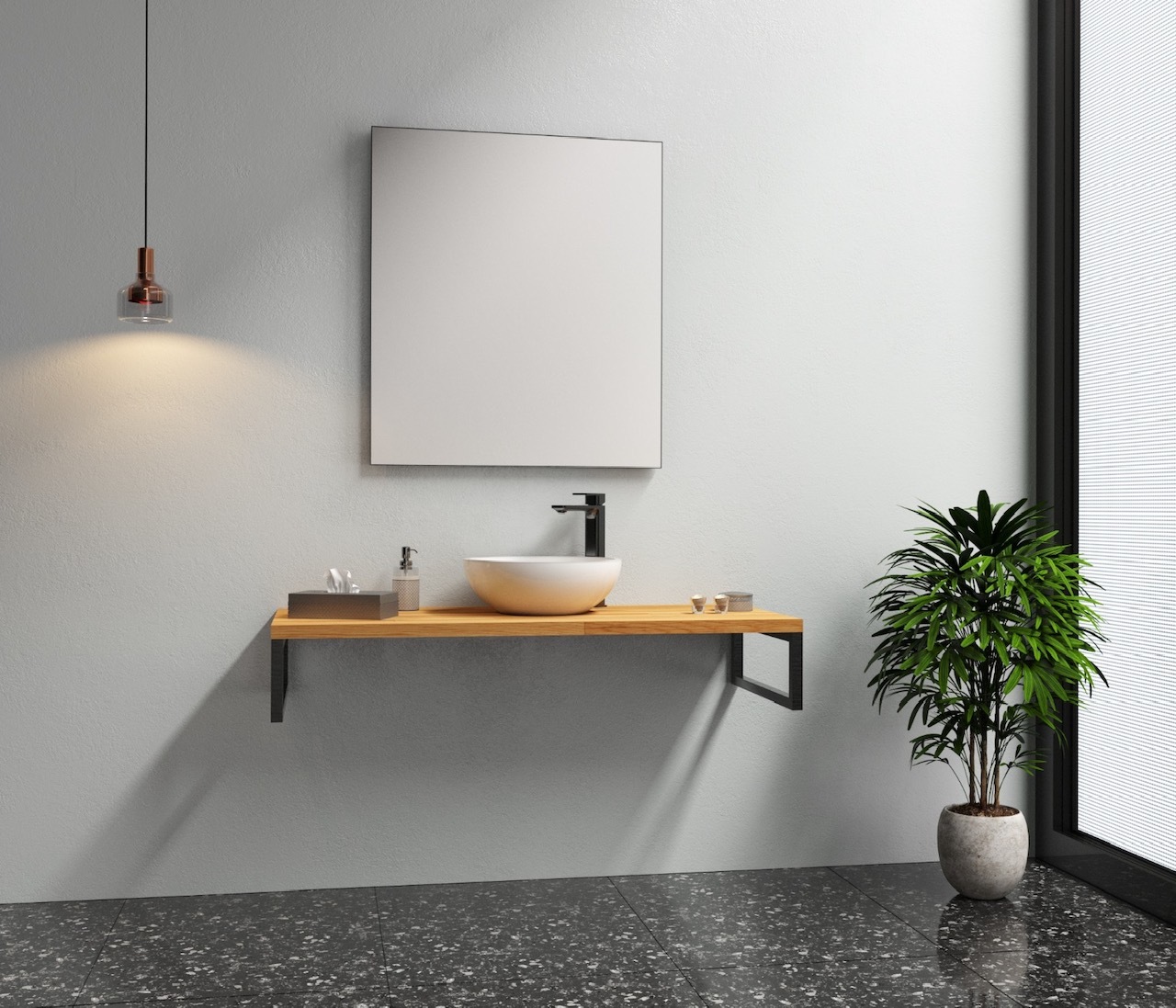 Badmöbel Set Holzplatte+ Keramik Waschbecken Waschale und Spiegel badezimmer Aufsatzwaschbecken Waschschale auf Holzplatte 95cm Waschtisch holz platte