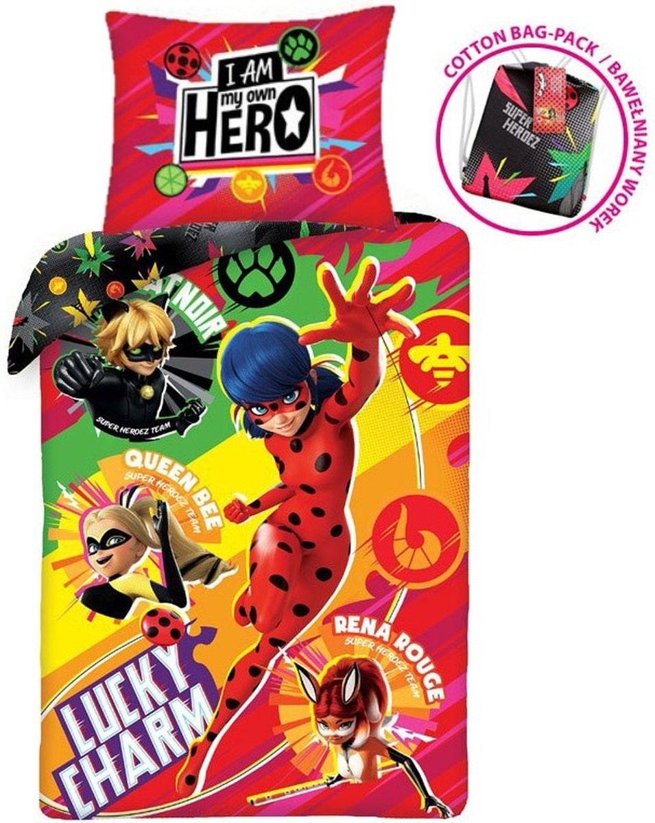 Miraculous Dekbedovertrek Lucky Charm Ladybug Eenpersoons 140 x 200 cm Katoen