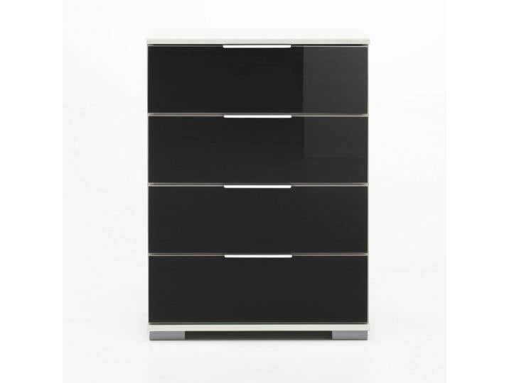 Wimex Easy Plus Nachtkommode - Dekor weiß, Glas schwarz Modern