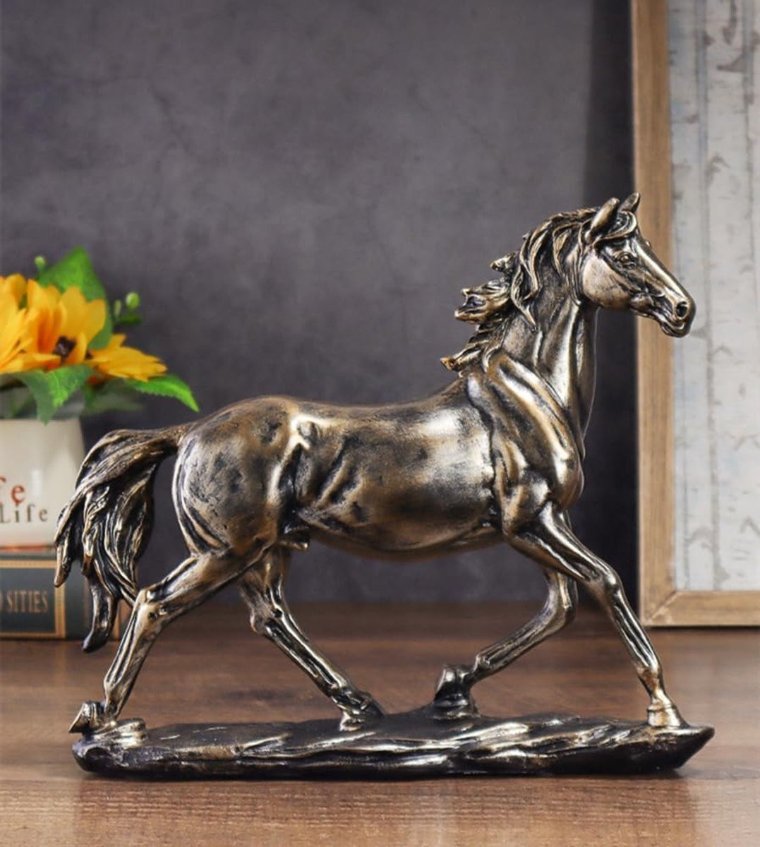 Handgemaakt Paardenbeeld van Hars in Koper - Decoratief Dierenbeeld voor op Tafel