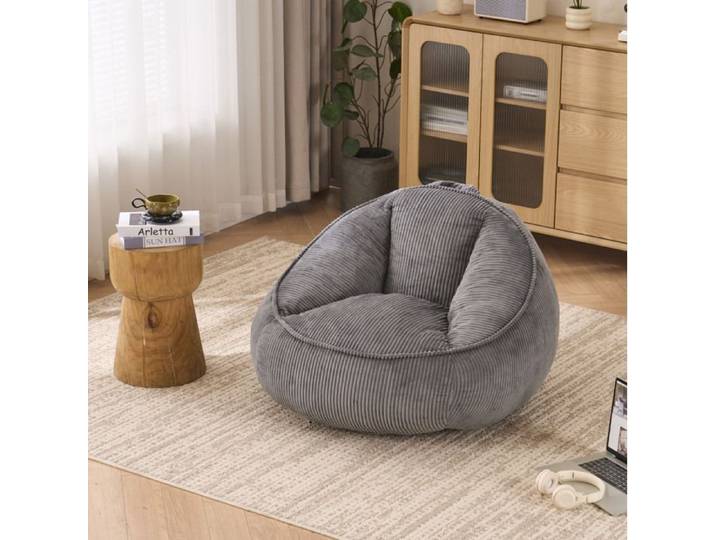 WOVREO Fauteuil poire gris velours côtelé mousse à mémoire de forme dossier ergonomique 90 x 90 x 59 cm charge max. 130 kg