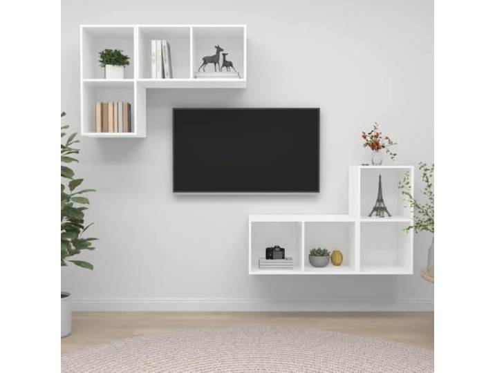 HEFZGDB TV-Wandschränke 4 STK. Weiß Holzwerkstoff mit Stauraum, HiFi-Schrank Set für Wohnzimmer Aufbewahrung