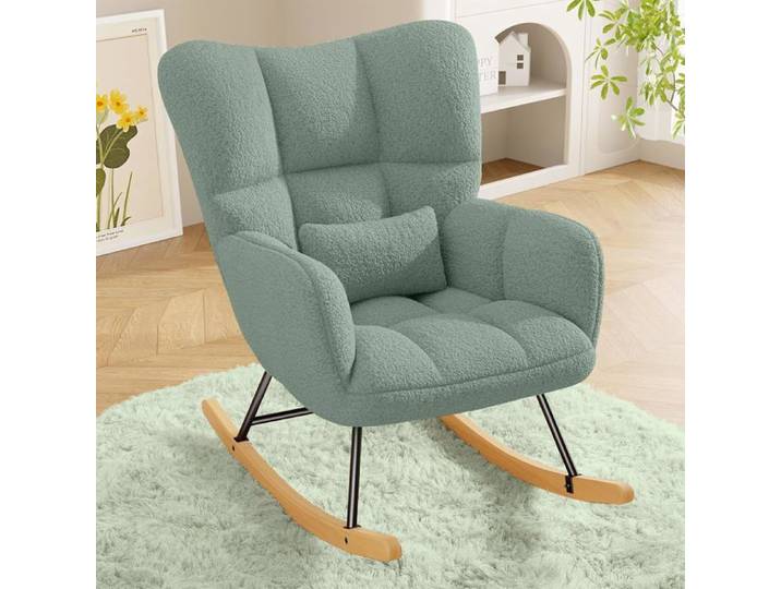 Hawthyhome Fauteuil à Bascule en Velours Vert Clair Support 136 kg pour Chambre et Salon