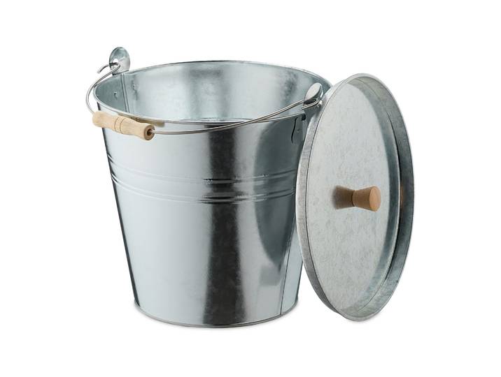 Ascheeimer mit Deckel 12,5L Hellbraun-Silber