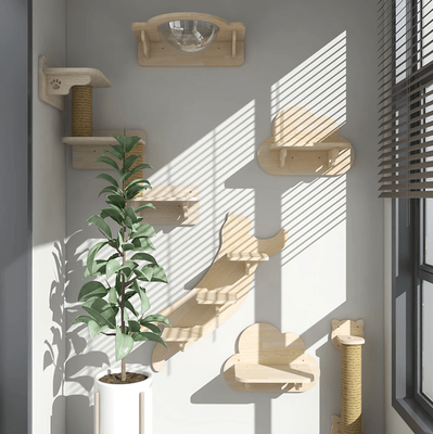 Uplift Curations Wall Mounted Cat Tree Shelves With Scratching Post Hammock And Rope Ladder For Indoor Cats big Platform