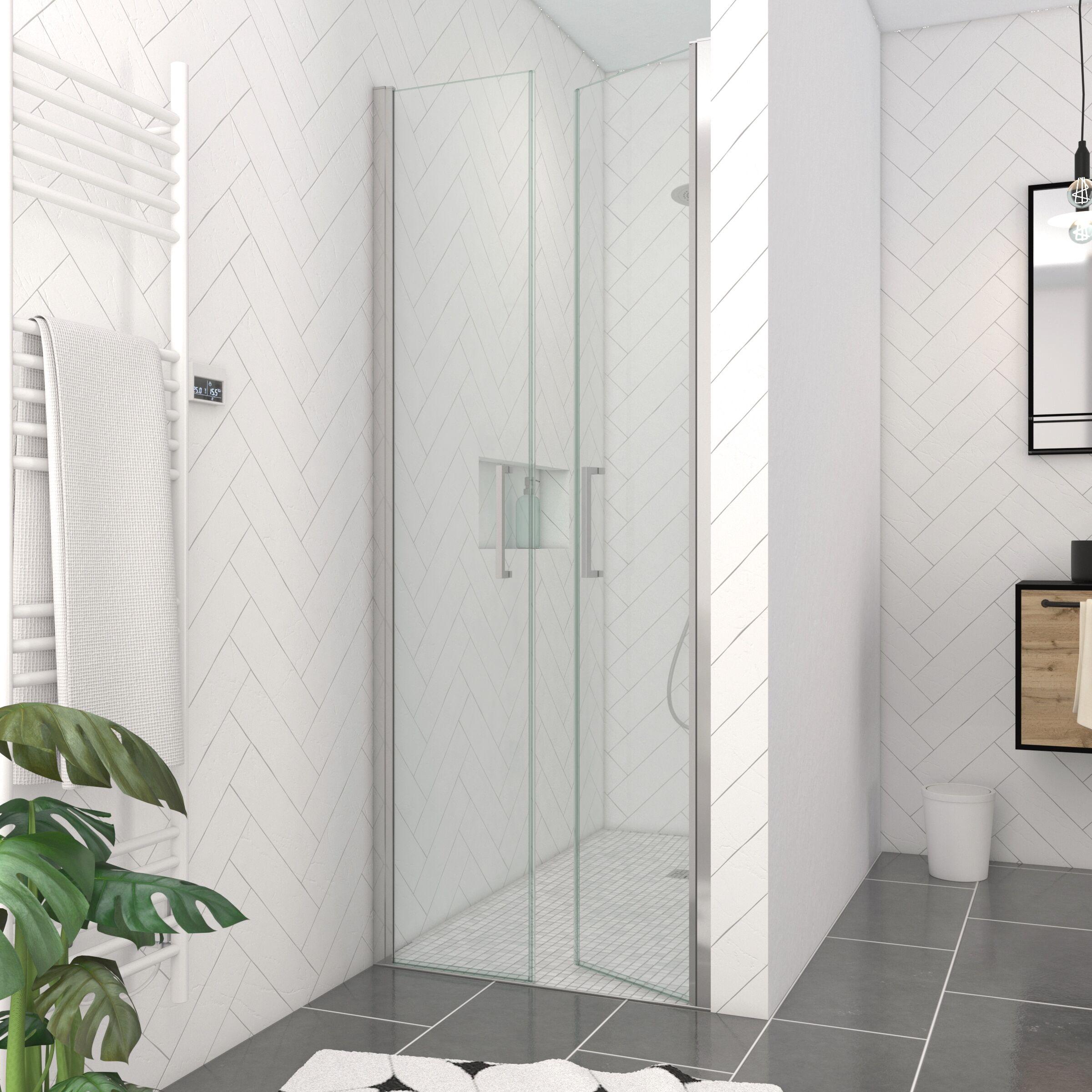 Dusch-Schwingtür MARWELL "Saloon", silberfarben, B:80cm H:200cm, Duschtüren, Dusch-Schwingtür, justierbares Wandprofil, hochwertige Aluminiumprofile